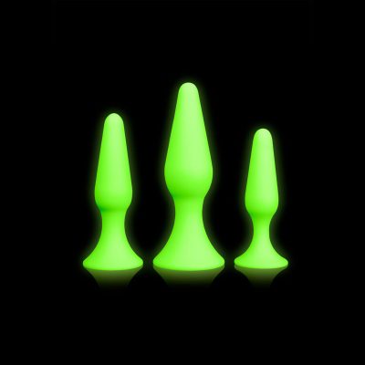 Shots Toys Ouch Glow in the Dark Silicone Butt Plug Set Glow in the Dark Green OU736GLO 7423522639672 Detail