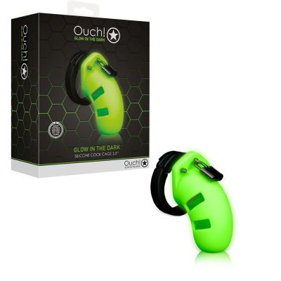 Shots Toys Ouch Glow in the Dark Silicone Cock Cage Glow in the Dark Green OU729GLO 7423522638699 Multiview