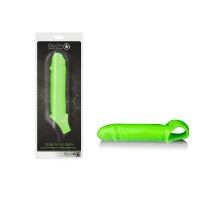 Shots Toys Ouch Glow in the Dark Smooth Stretchy Penis Sleeve Green OU740GLO 7423522640616 Multiview