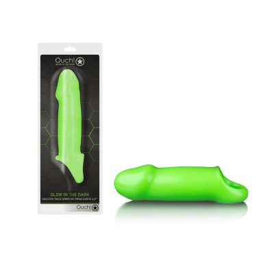 Shots Toys Ouch Glow in the Dark Smooth Thick Stretchy Penis Sleeve Glow in the Dark Green OU738GLO 7423522639696 Multiview