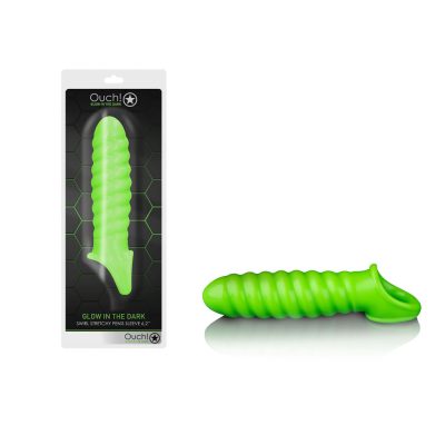 Shots Toys Ouch Glow in the Dark Swirl Stretchy Penis Sleeve Glow in the Dark Green OU741GLO 7423522640623 Multiview