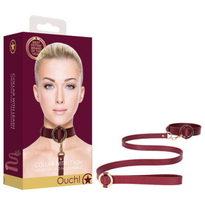 Shots Toys Ouch Halo Collar with Leash Burgundy OU588BUR 7423522559536 Multiview