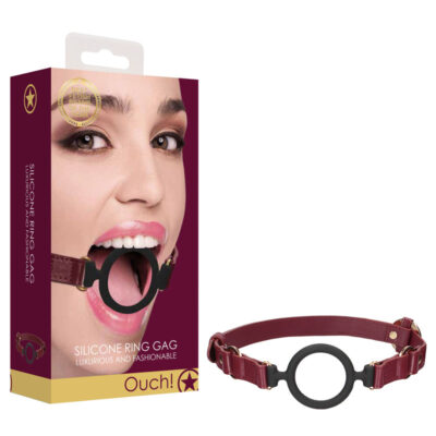 Shots Toys Ouch Halo Silicone Ring Gag Burgundy OU585BUR 7423522558560 Multiview