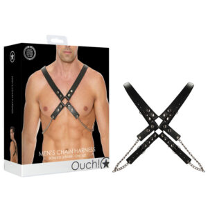Shots Toys Ouch Mens Chain Harness Chest Harness Black OU557BLK Multiview