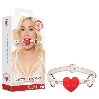Shots Toys Ouch Nurse Theme Silicone Heart Gag White Red OU538WHT 7423522483473 Multiview