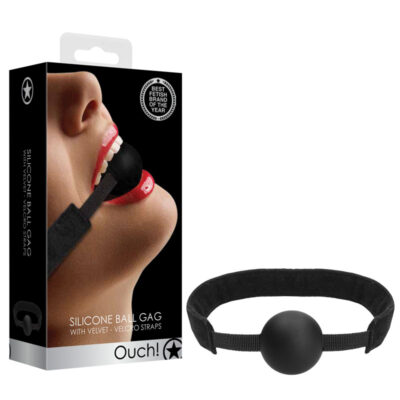 Shots Toys Ouch Silicone Ball Gag with Velvet Velcro Straps Black OU514BLK 7423522457429 Multiview