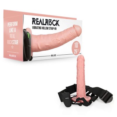 Shots Toys Realrock 10 inch Vibrating Hollow Strap On Light Flesh REA140FLE 8714273521491 Multiview
