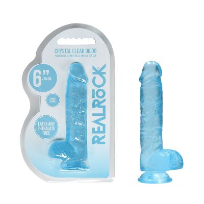 Shots Toys Realrock 6 inch Crystal Clear Dildo with Balls Clear Blue REA090BLU 7423522631652 Multiview