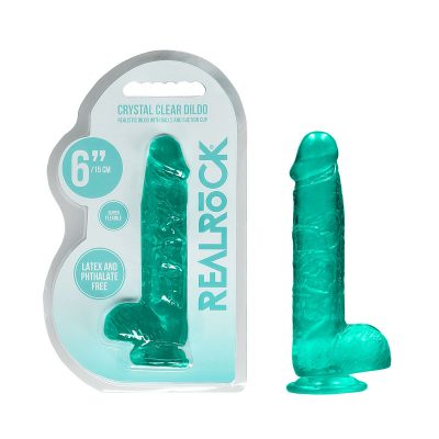 Shots Toys Realrock 6 inch Crystal Clear Dildo with Balls Clear Turquoise Green REA090TUR 7423522631645 Multiview