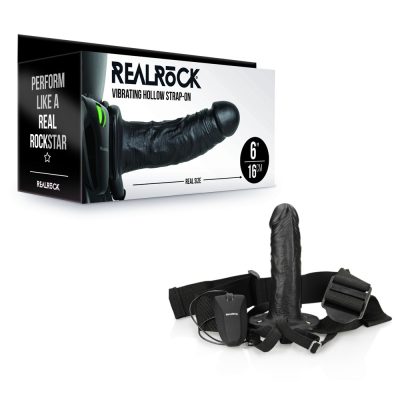 Shots Toys Realrock 6 inch Vibrating Hollow Strap On Black REA138BLK 8714273521415 Multiview