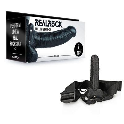 Shots Toys Realrock 7 inch Hollow Strap On with Balls Black REA131BLK 8714273533722 Multiview