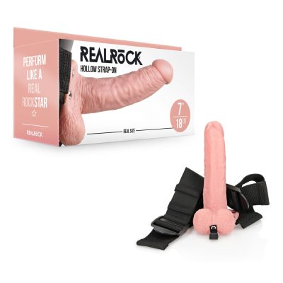 Shots Toys Realrock 7 inch Hollow Strap On with Balls Light Flesh REA131FLE 8714273533708 Multiview
