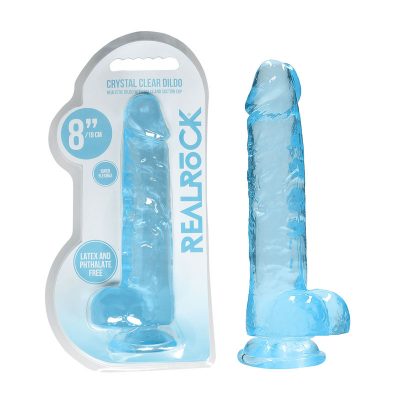 Shots Toys Realrock 8 inch Crystal Clear Dildo with Balls Clear Blue REA092BLU 7423522631690 Multiview