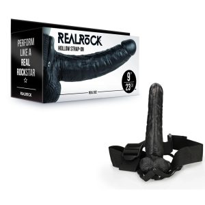 Shots Toys Realrock 9 inch Hollow Strap On with Balls Black REA132BLK 8714273520999 Multiview