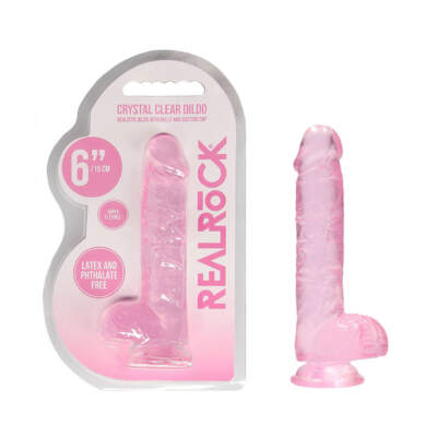 Shots Toys Realrock Crystal Clear 6 Inch Dildo with Balls Pink REA090PNK 8714273544346 Multiview