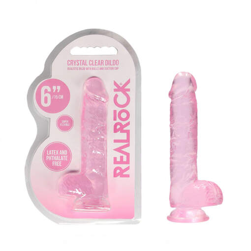 Shots Toys Realrock Crystal Clear 6 Inch Dildo with Balls Pink REA090PNK 8714273544346 Multiview