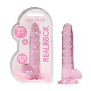 Shots Toys Realrock Crystal Clear 7 Inch Dildo with Balls Pink REA091PNK 8714273521675 Multiview