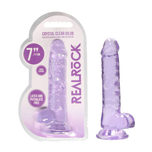 Shots Toys Realrock Crystal Clear 7 Inch Dildo with Balls Purple REA091PUR 8714273491473 Multiview