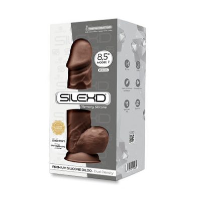 SilexD Model 1 Silexpan Dual Density Thermoreactive Silicone 8 point 5 Inch Dong with Balls Dark Flesh 220482 8433345220482 Boxview