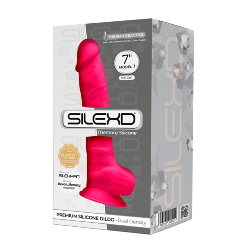 SilexD Thermoreactive Silicone Model 1 7 Inch Dong with Balls Hot Pink 220215 8433345220215 Boxview