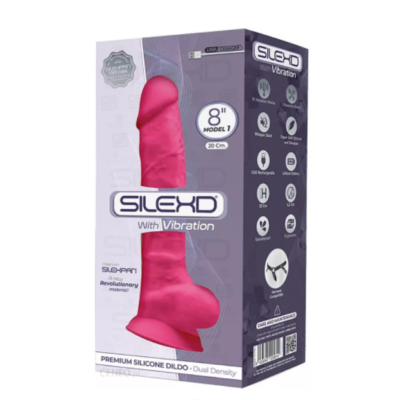 SilexD Thermoreactive Silicone Model 1 8 Inch Vibrating Dong with Balls Hot Pink 225814 8433345225814 Boxview