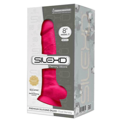 SilexD Thermoreactive Silicone Model 1 8 inch Dong with Balls Hot Pink 220819 8433345220819 Boxview