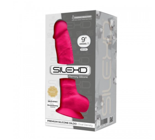 SilexD Thermoreactive Silicone Model 1 9 Inch Dong with Balls Hot Pink S220116 8433345220116 Boxview