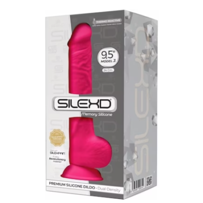 SilexD Thermoreactive Silicone Model 3 9 point 5 Inch Dong with Balls Hot Pink S220314 8433345220314 Boxview