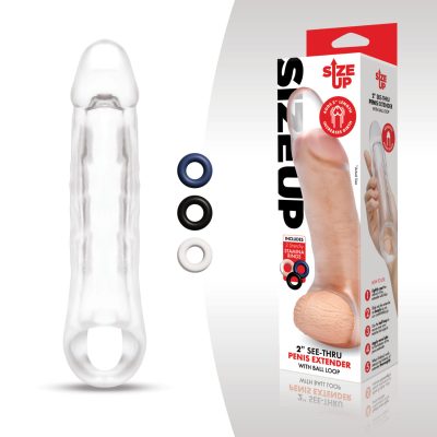 Size Up 2 Inch See Thru Penis Extender Sleeve with Ball Loop Clear SU402 848416010592 Multiview