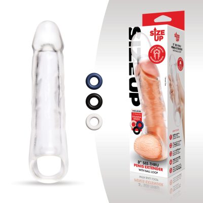 Size Up 3 Inch See Thru Penis Extender Sleeve with Ball Loop Clear SU404 848416010615 Multiview