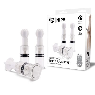 Size Up Nips Nipple and Clit Triple Sucker Set Clear White SU102 848416010462 Multiview