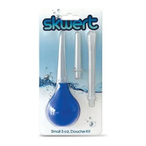 Skwert Anal Douche with 3 nozzles Small 3oz 89ml Blue SK0500 666987005003 Boxview