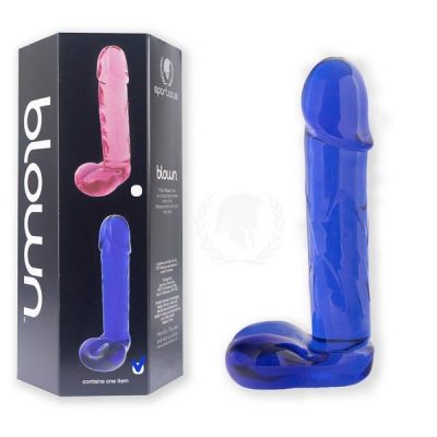 Spartacus Blown Large Realistic 8 inch Glass Dildo with balls Blue BSPGB3B 669729803493 Multiview