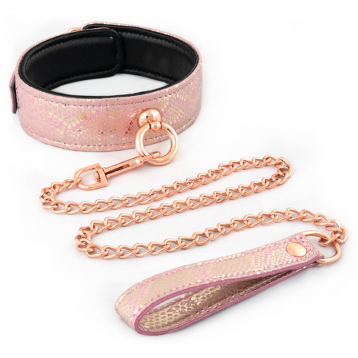 Spartacus Collar and Leash Pink Snakeskin Rose Gold SPU 412PS 669729803400 Detail