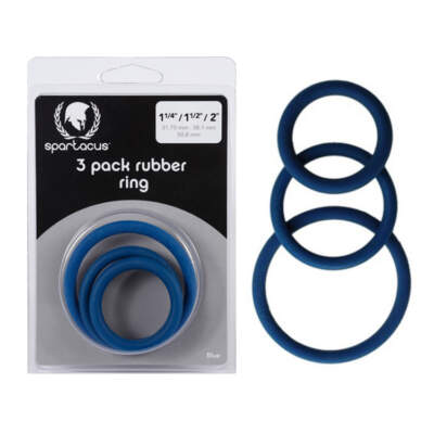 Spartacus Rubber Cock Rings 3 Pack 3 Sizes Blue BSPR24 669729410240 Multiview