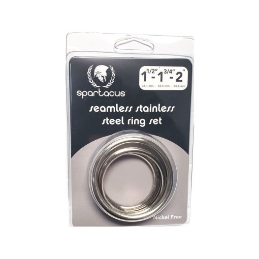 Spartacus Seamless Stainless Steel Cock Ring Set 3 Sizes Chrome Silver BSPR 30 669729003022 Boxview