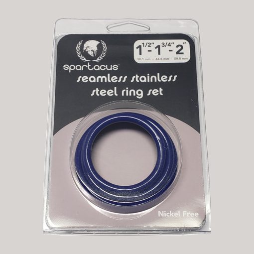 Spartacus Seamless Stainless Steel Cock Ring Set Blue BSPR 230 669729003237 Boxview