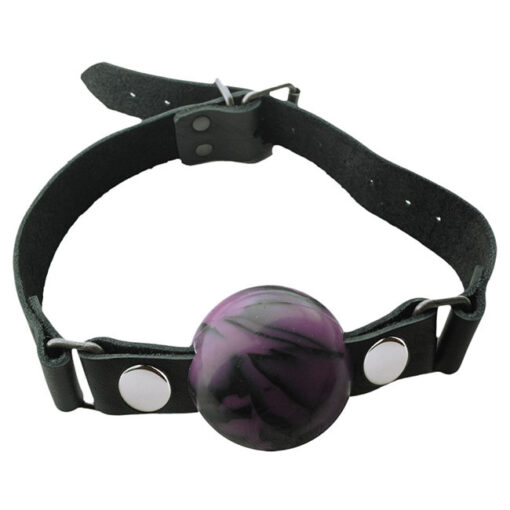 Spartacus Silicone Ball Gag 2 inch with Leather Strap Purple Swirl BSPL07G4 Detail