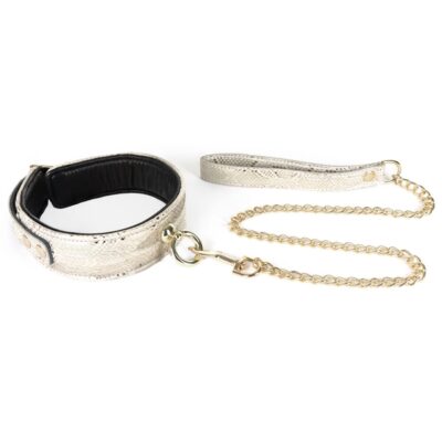 Spartacus Snakeskin Collar and Leash White Snakeskin Gold SPU402WS 669729803356 Detail