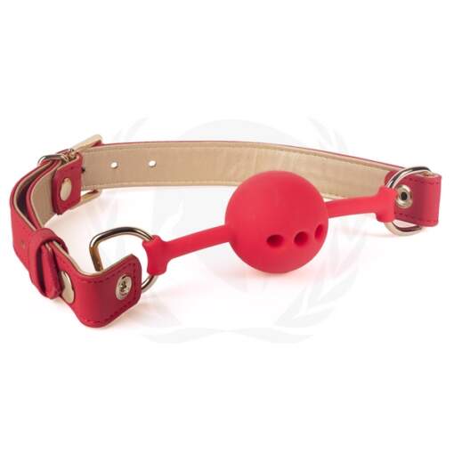 Spartacus Vegan Fetish 46mm Breathable Silicone Ball Gag Red Gold SPU 502RD 669729000175 Detail