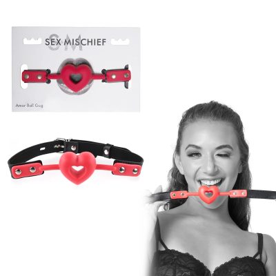 Sportsheets Sex and Mischief Amor Heart shaped Breathable Silicone Ball Gag Red Black SS09952 646709099527 Multiview