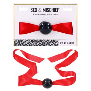 Sportsheets Sex and Mischief Amor Satin Ball Gag Red Black SS09957 646709099572 Multiview