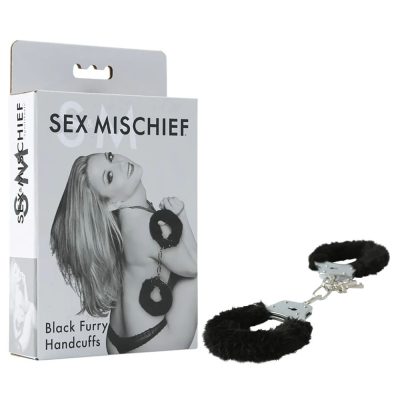 Sportsheets Sex and Mischief Black Furry Handcuffs Black SS10066 646709100667 Multiview