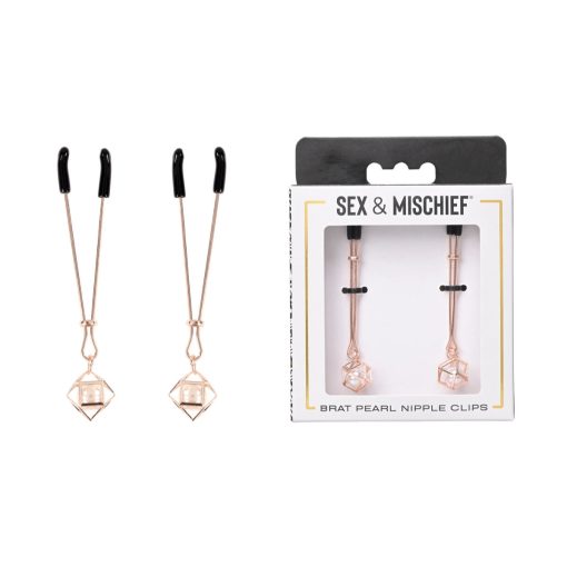 Sportsheets Sex and Mischief Brat Pearl Nipple Clamps Rose Gold SS09845 646709098452 Multiview