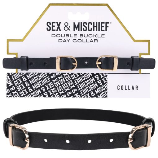 Sportsheets Sex and Mischief Double Buckle Day Collar Black Gold SS09854 646709098544 Multiview