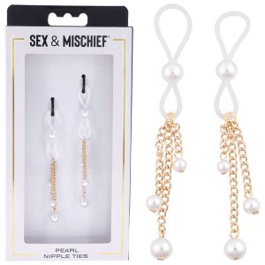 Sportsheets Sex and Mischief Pearl Nipple Ties Gold White and Pearls SS09858 646709098582 Multiview