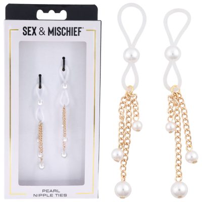 Sportsheets Sex and Mischief Pearl Nipple Ties Gold White and Pearls SS09858 646709098582 Multiview