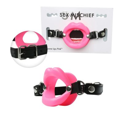 Sportsheets Sex and Mischief Silicone Lips Open Mouth Gag Pink Black SS09944 646709099442 Multiview