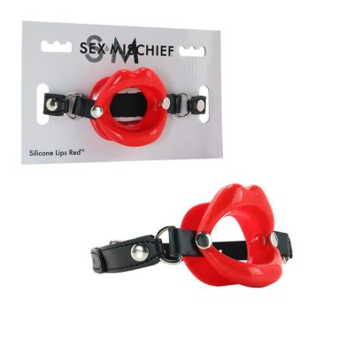 Sportsheets Sex and Mischief Silicone Lips Open Mouth Gag Red Black SS09943 646709099435 Multiview