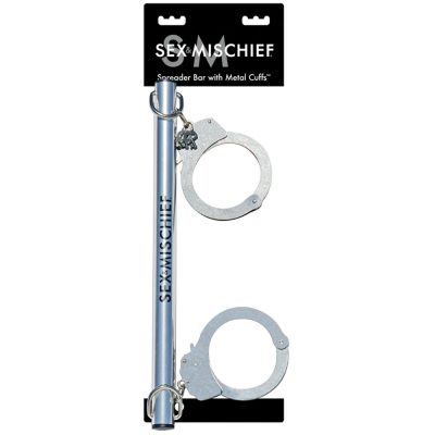 Sportsheets Sex and Mischief Spreader Bar with Metal Cuffs Silver SS09911 646709099114 Multiview